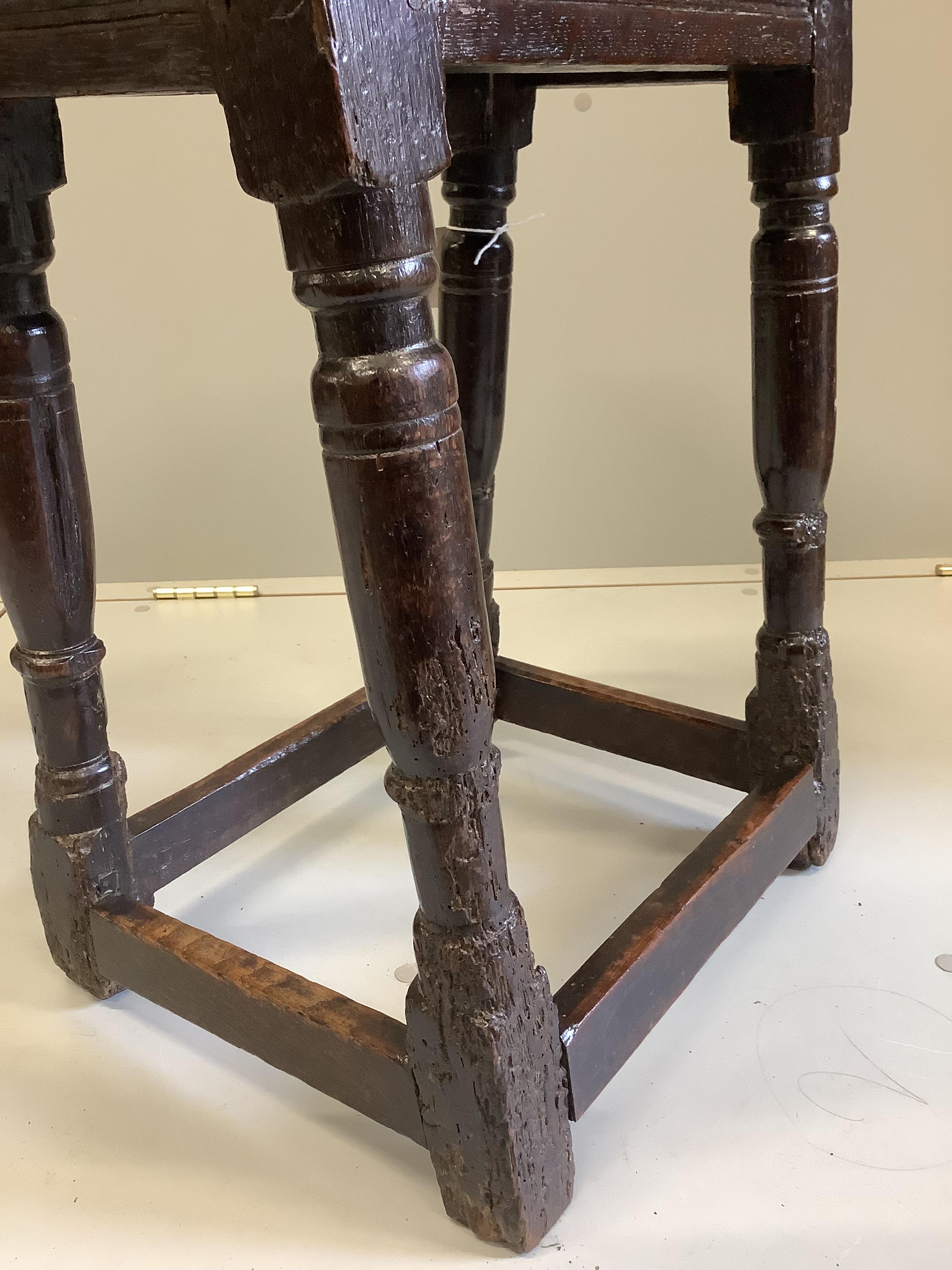 A 17th century oak joint stool, width 45cm, depth 27cm, height 57cm